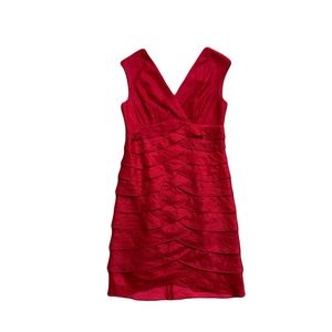 Jessica Howard Shimmering Tier Red Dress, Size 4P, Knee length, V-neck